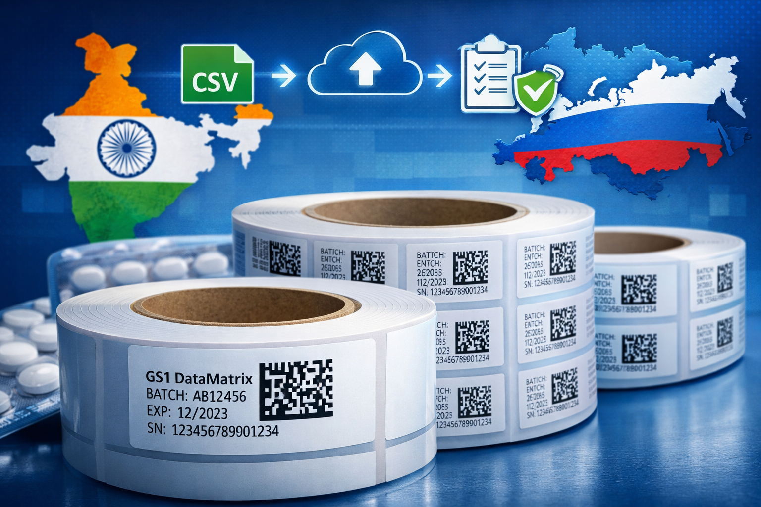 GS1 DataMatrix stickers for pharma exports
